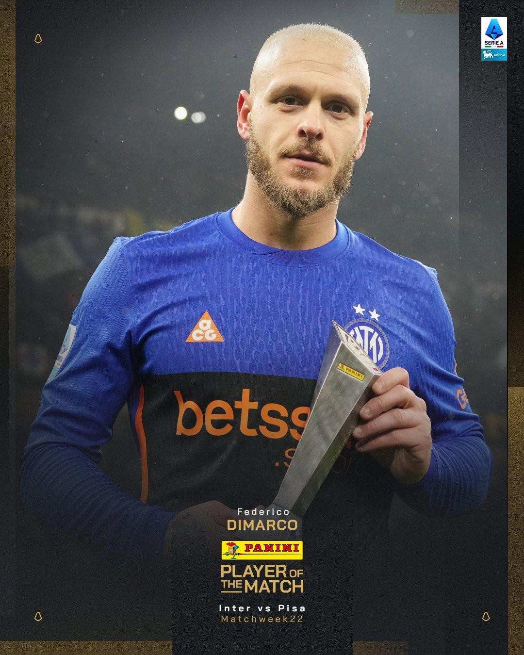 开云足球-替补出场独造三球,迪马尔科当选国米vs比萨全场最佳